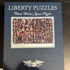 Liberty Puzzles Classic Wooden Jigsaw Puzzle - Navy Blue Mushroom Art